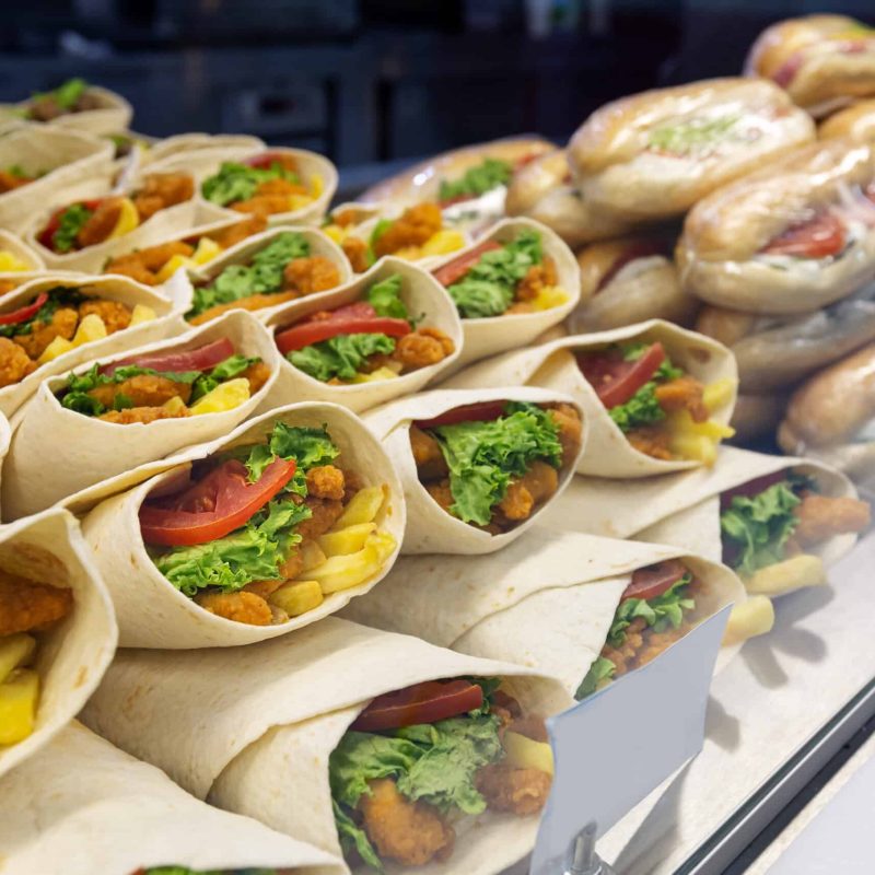 Fast food and snacks on sale at restaurants and cafe inside Istanbul airport terminal mall